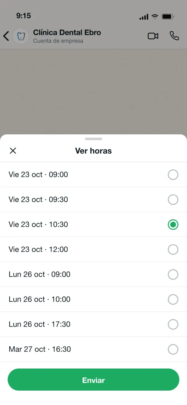 Lista de horas libres para una limpieza dental