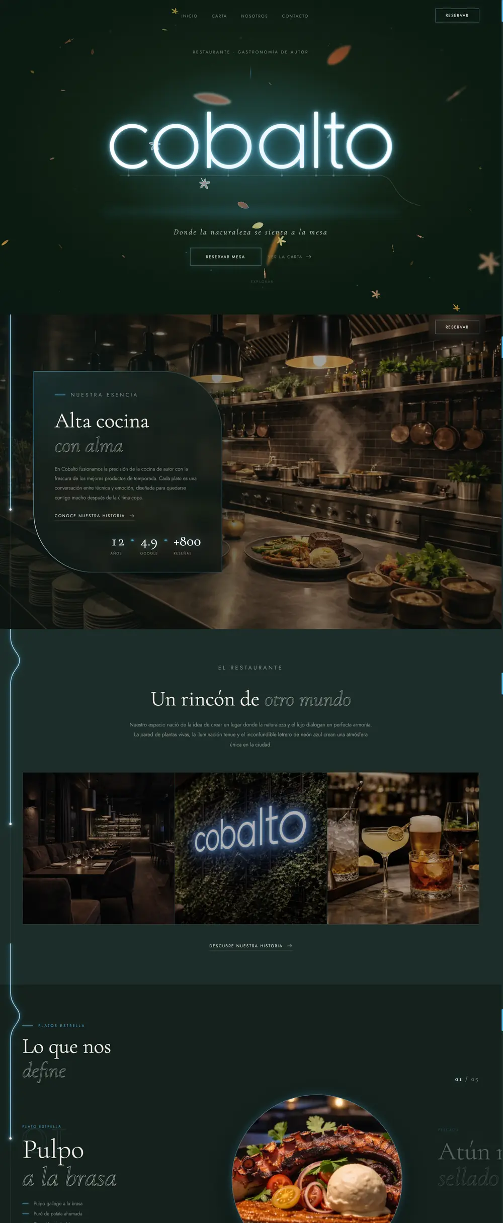 Diseño web para restaurantes: página de inicio de Cobalto