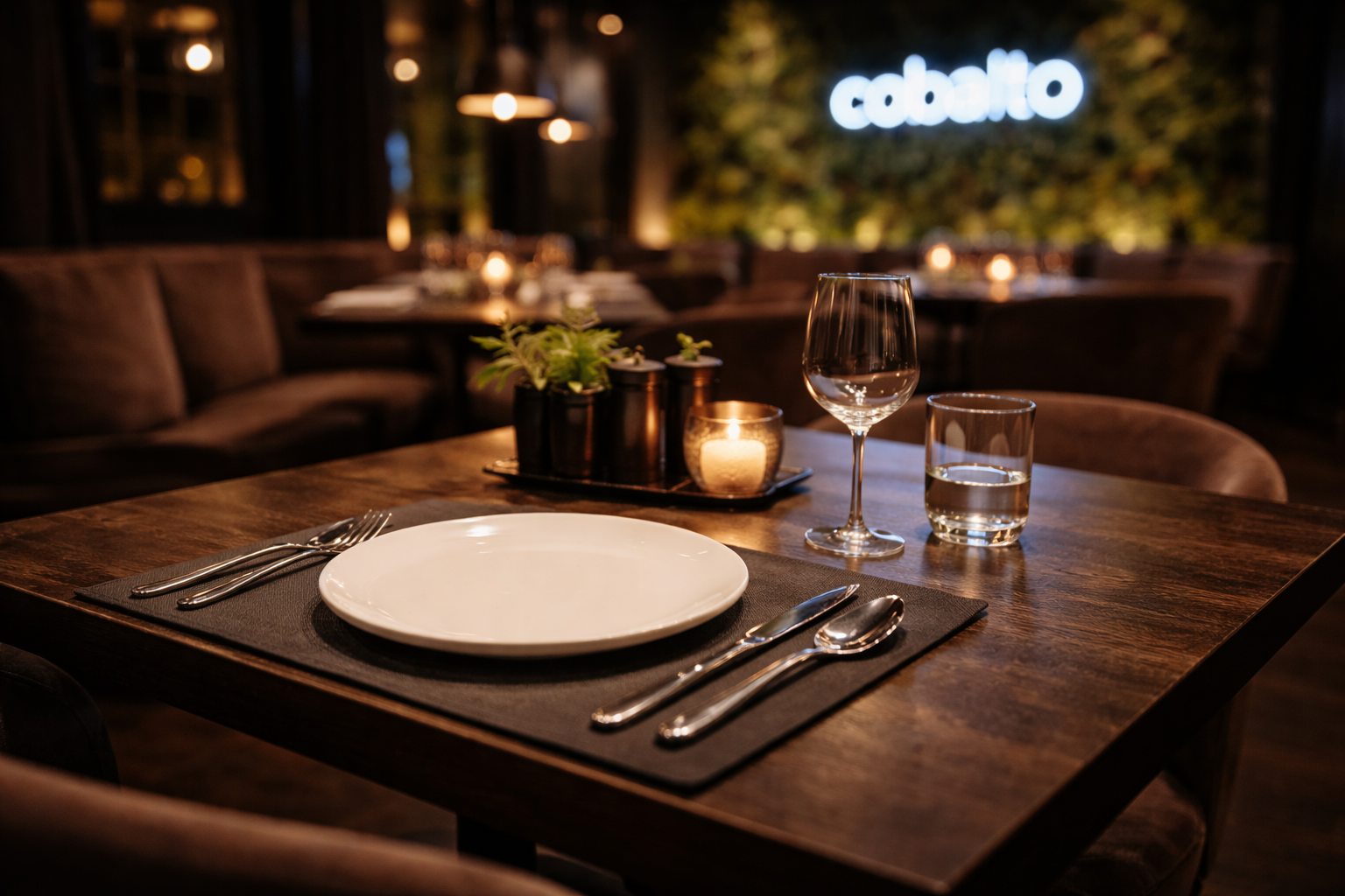 Mesa preparada para servicio en Cobalto