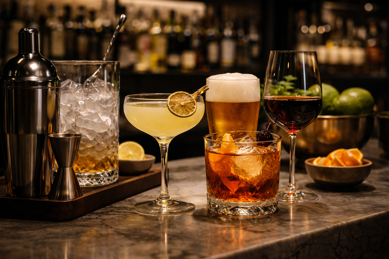 Detalle de la coctelería en Cobalto